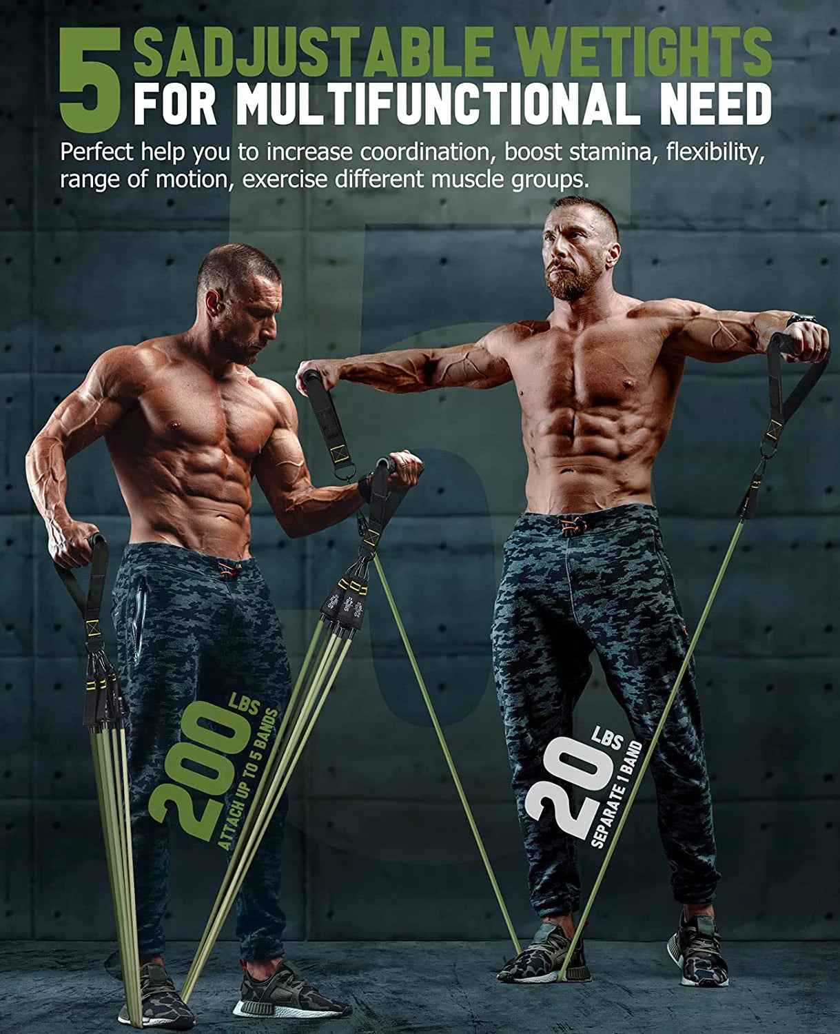 5-Tube Resistance Band Set: Complete Workout Bands with Anchor, Handles, Straps, and Fitness Stick