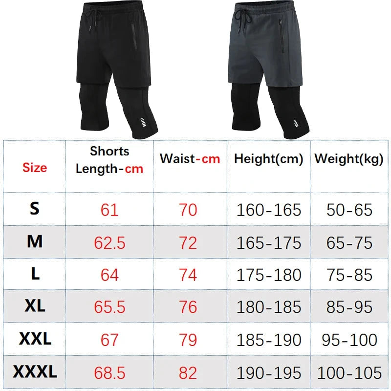 Men’s 2-in-1 Cropped Compression Pants with Zipper Pocket | Quick-Dry Running & Training Leggings
