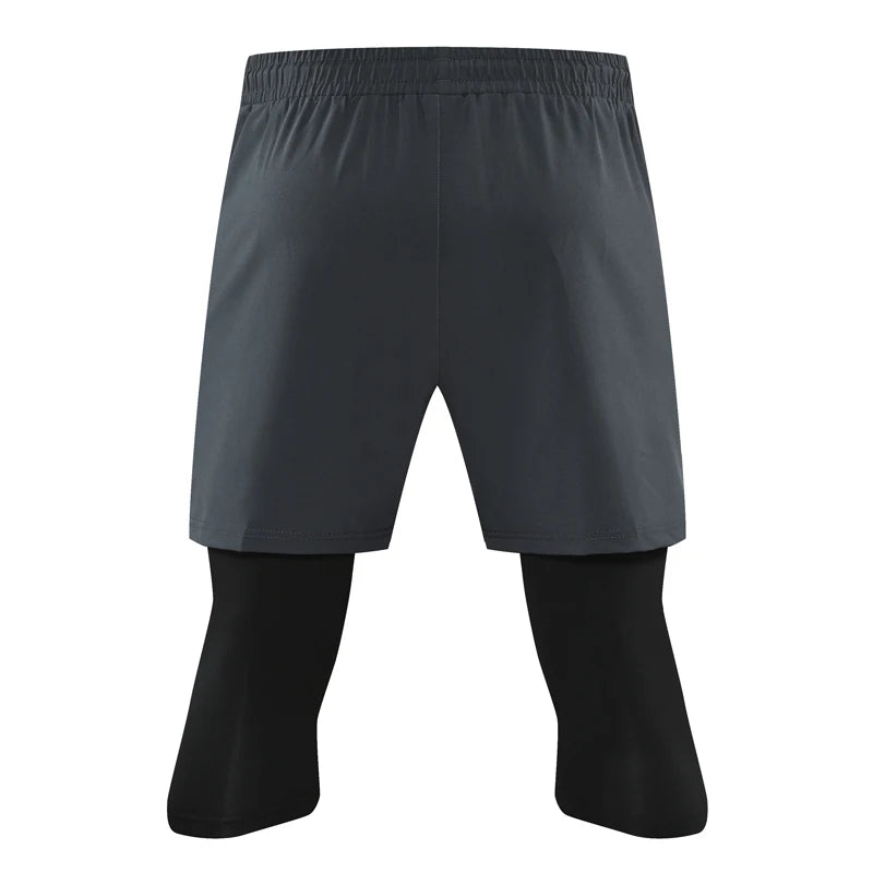 Men’s 2-in-1 Cropped Compression Pants with Zipper Pocket | Quick-Dry Running & Training Leggings