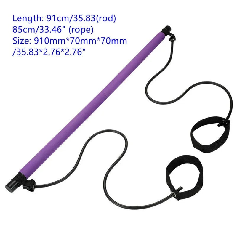 Portable Fitness Yoga Pilates Bar Stick with Resistance Bands–Home Gym Trainer for Full-Body Workout