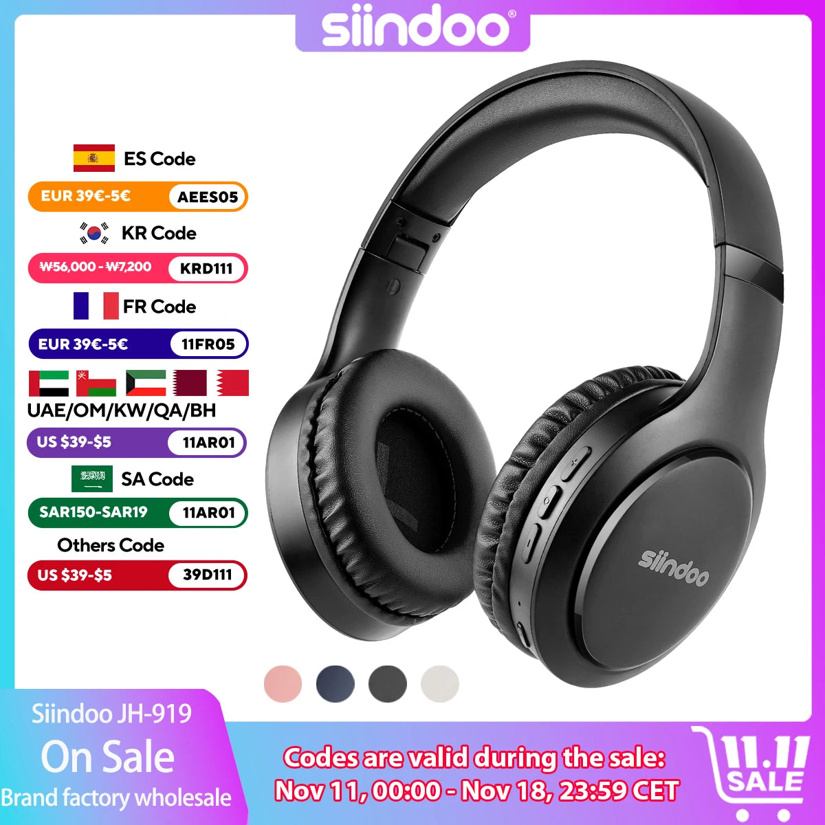 Siindoo Wireless Bluetooth Headphones – Foldable Stereo with Super Bass & Noise Reduction