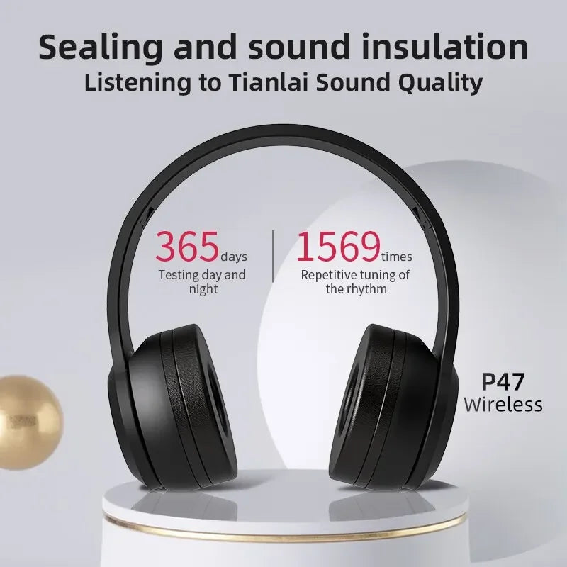 Stereo P47 Bluetooth 5.0 Headset – Foldable Wireless Sports Headphones with Noise Cancellation