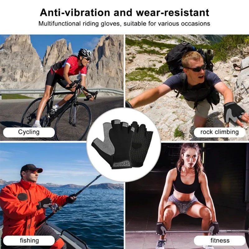 Fingerless Gym Training Gloves for Men and Women - Anti-Slip Cycling, Fitness, and Motorcycle Gloves