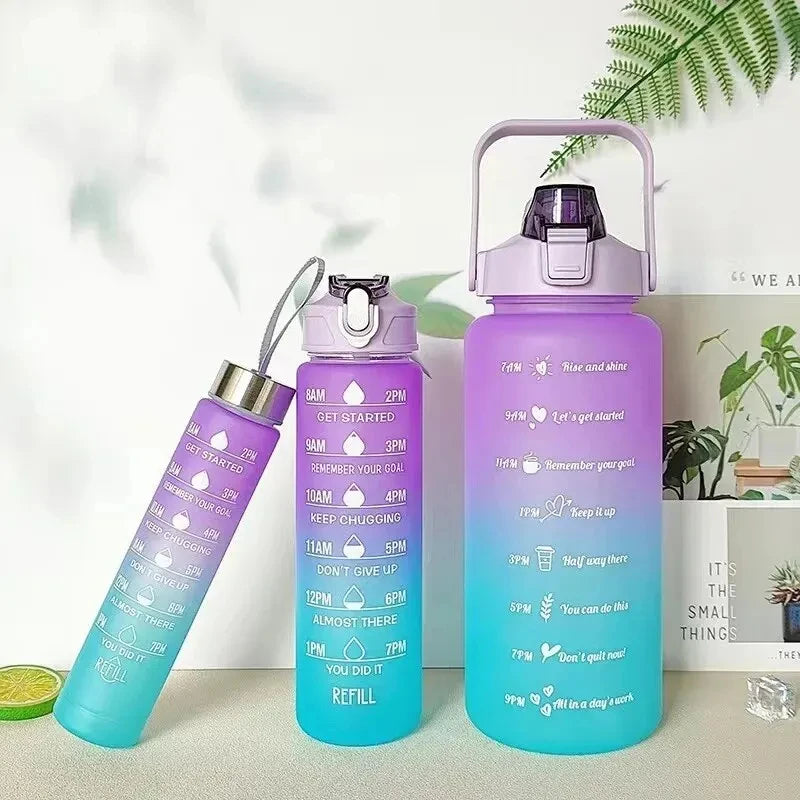 GRADIENT COLOUR FROSTED WATER CUP SET - LARGE CAPACITY WITH STRAW