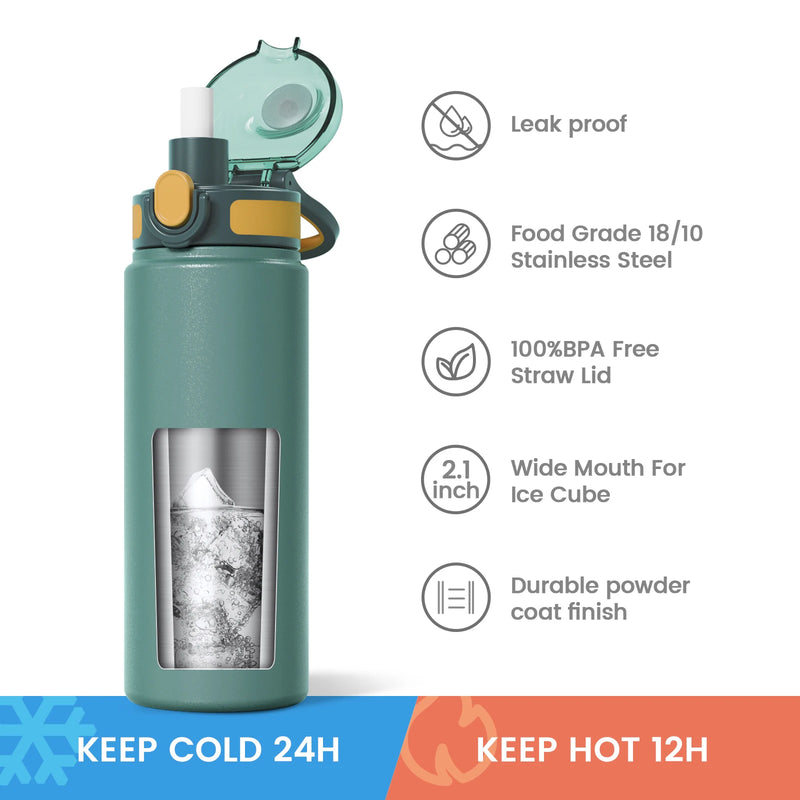 FEIJIAN Thermos Bottle with Straw – 600ml / 720ml Stainless Steel Thermal Flask for Outdoor Sports