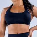 DFYNE Impact Sports Bra with Logo – Women’s Seamless Halter Neck Padded Open Back Yoga Top