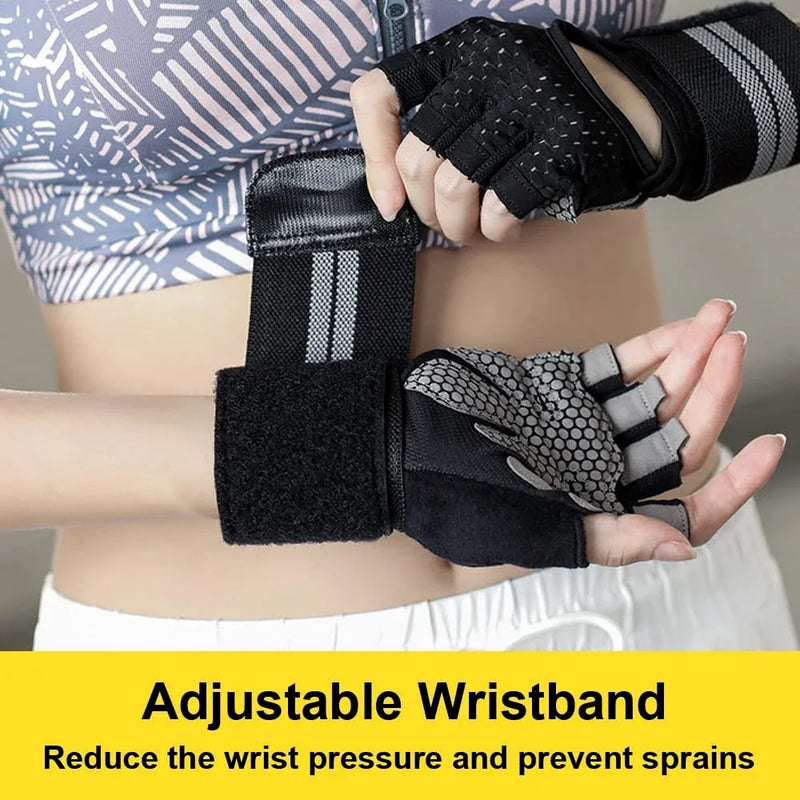 Half Finger Gym Fitness Gloves with Wrist Wrap Support for Men & Women – Crossfit, Weightlifting
