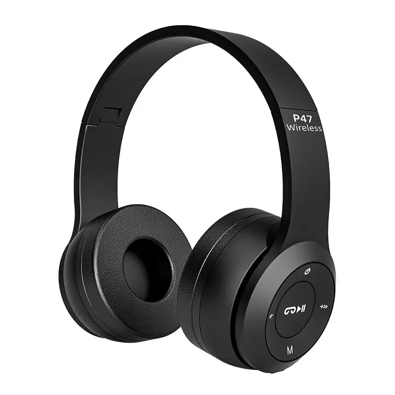 Stereo P47 Bluetooth 5.0 Headset – Foldable Wireless Sports Headphones with Noise Cancellation