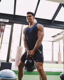 Men's Double-Layered Gym Training Shorts - Elastic Fitness Capris for Muscle Exercise and Sports