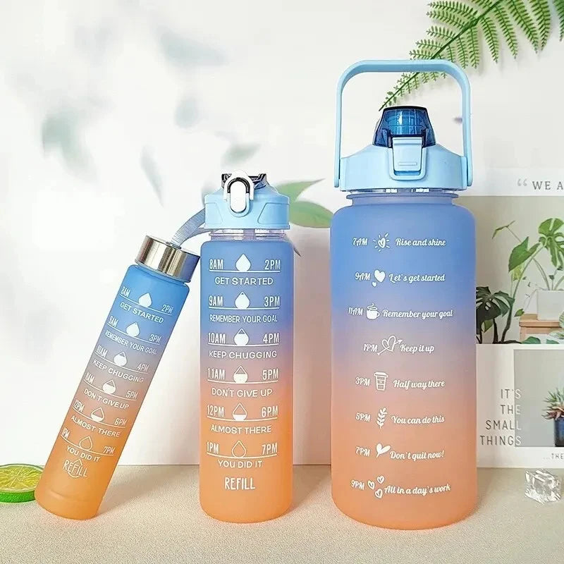 GRADIENT COLOUR FROSTED WATER CUP SET - LARGE CAPACITY WITH STRAW
