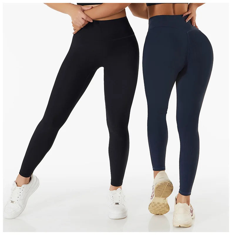 High Waist Ribbed Seamless Yoga Pants for Women – Tummy Control Fitness Leggings