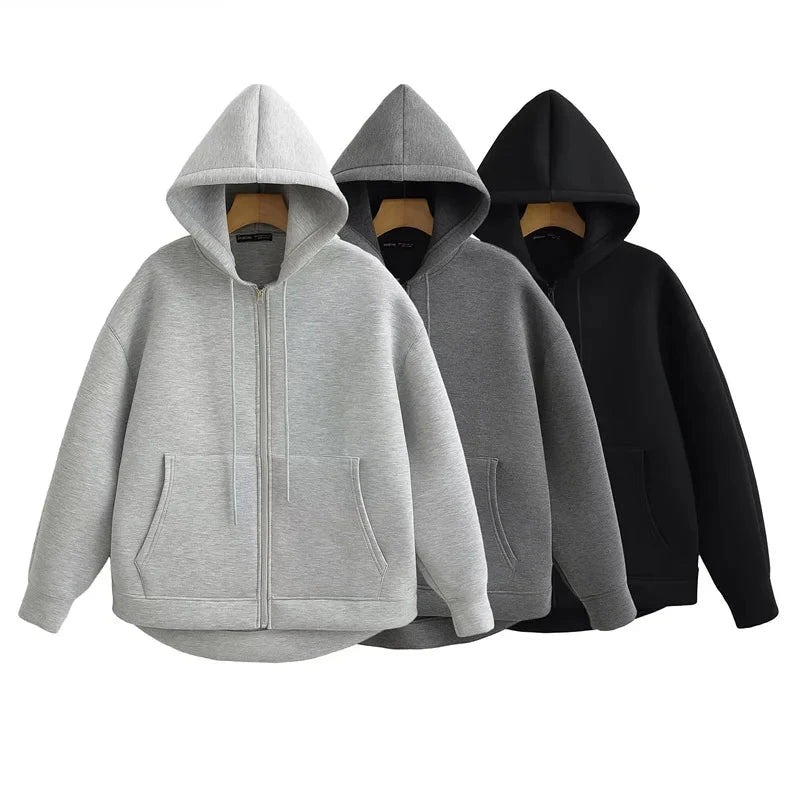 KEYANKETIAN Winter Zipper Hoodie - Oversized Loose Fit Sweatshirt with Double Pockets for Women