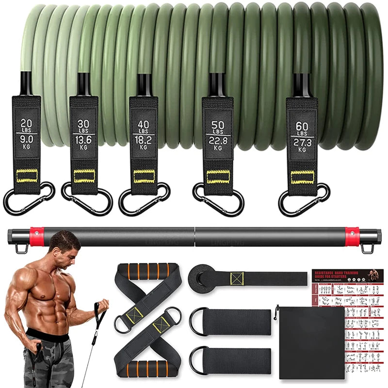 5-Tube Resistance Band Set: Complete Workout Bands with Anchor, Handles, Straps, and Fitness Stick