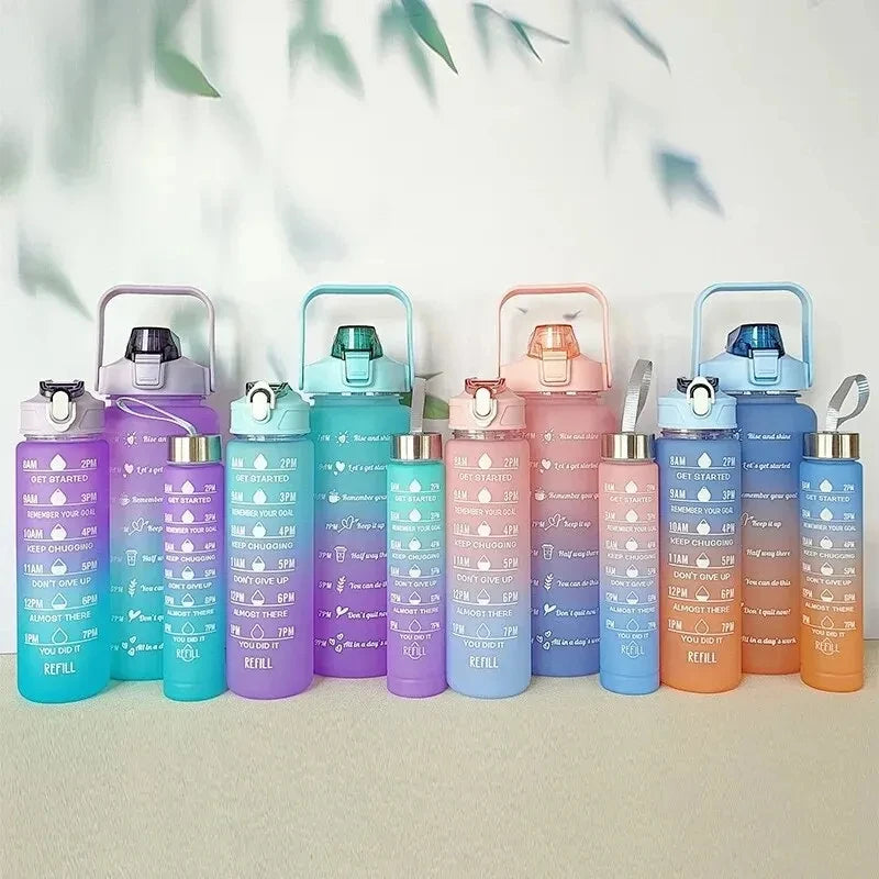 GRADIENT COLOUR FROSTED WATER CUP SET - LARGE CAPACITY WITH STRAW