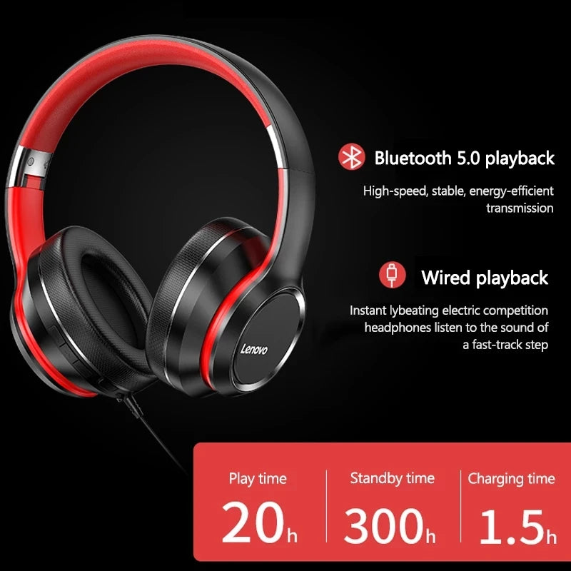 Lenovo HD200 Bluetooth – Over-Ear, Foldable Wireless Headphones with Noise Cancellation & HIFI Sound
