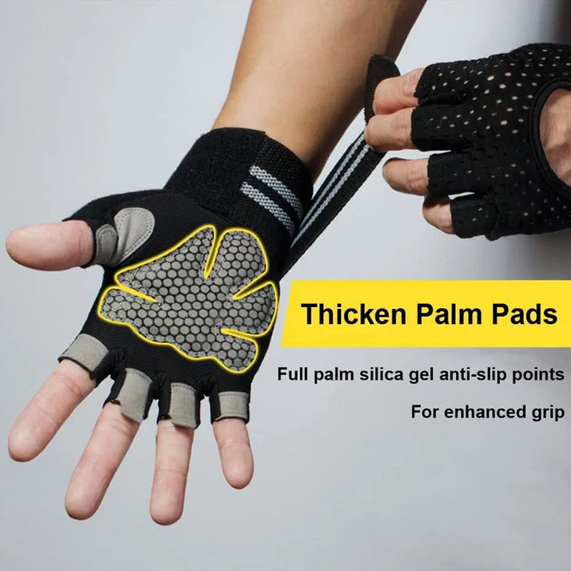 Half Finger Gym Fitness Gloves with Wrist Wrap Support for Men & Women – Crossfit, Weightlifting