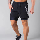 Men's Double-Layered Gym Training Shorts - Elastic Fitness Capris for Muscle Exercise and Sports