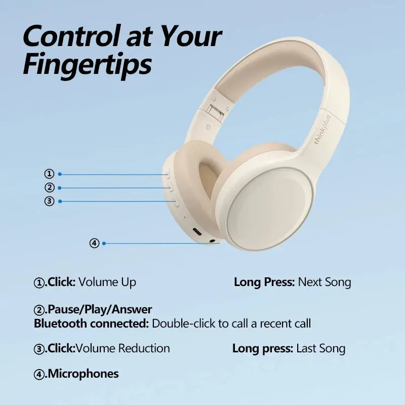 LENOVO TH30 Wireless Bluetooth 5.3 Headphones – Foldable Sport Headset with Mic, Noise-Cancelling