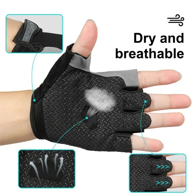 Fingerless Gym Training Gloves for Men and Women - Anti-Slip Cycling, Fitness, and Motorcycle Gloves