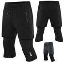 Men’s 2-in-1 Cropped Compression Pants with Zipper Pocket | Quick-Dry Running & Training Leggings