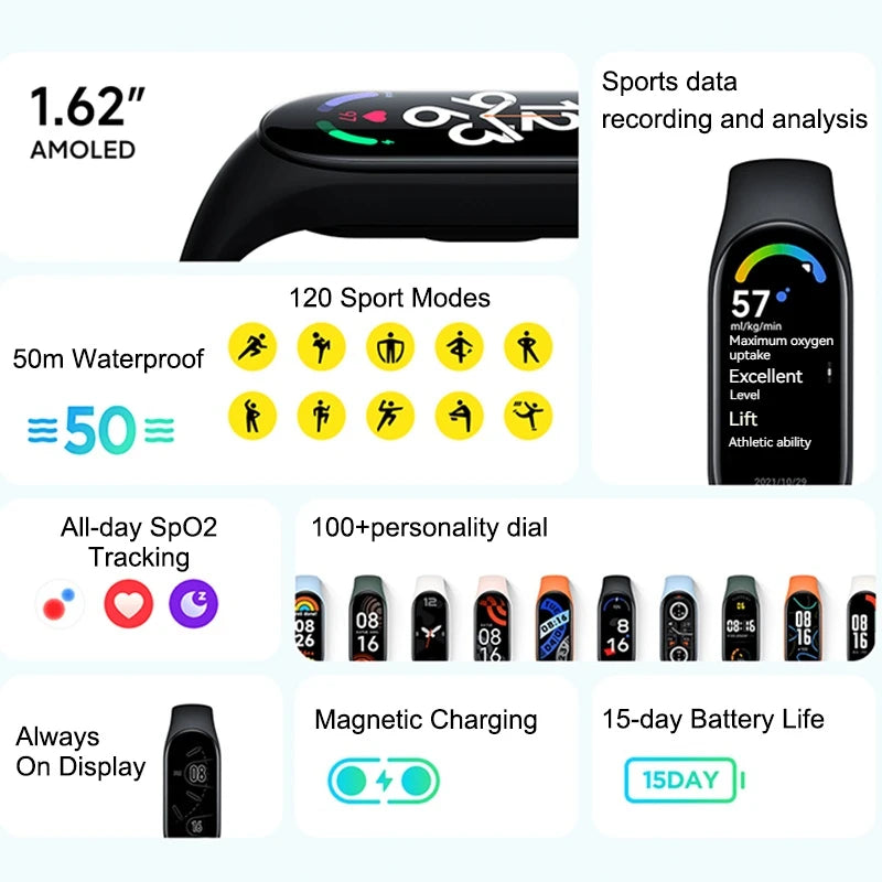 Xiaomi Mi Band 7 Smart Bracelet|1.62" AMOLED,120 Sport Modes, Waterproof Fitness Tracker